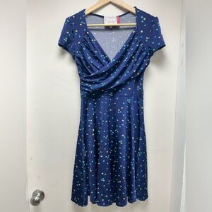 Leota Navy Dress with Teal and Yellow Dots